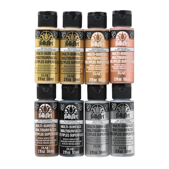 FolkArt; FolkArt® Metallic Satin Acrylic Craft Paint 8 Color Set; Category:Multi-Surface Paint; Image:1